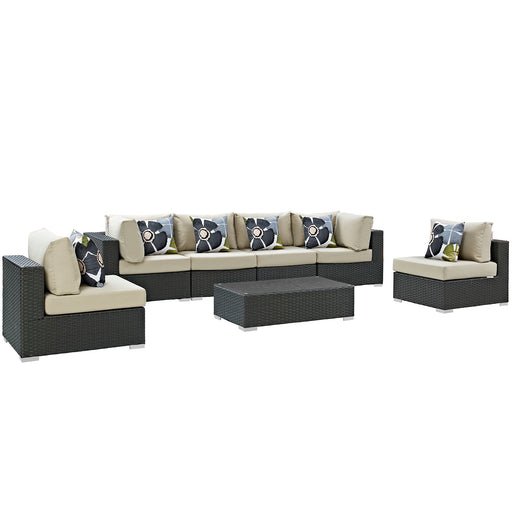 Sojourn 7 Piece Outdoor Patio Sunbrella® Sectional Set 2379-CHC-BEI-SET