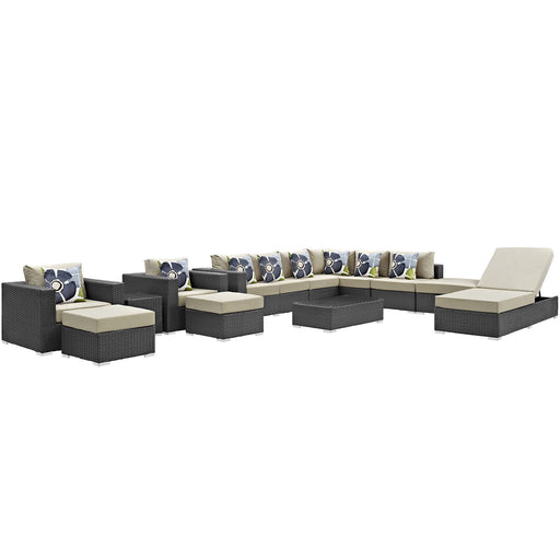 Sojourn 12 Piece Outdoor Patio Sunbrella® Sectional Set 2380-CHC-BEI-SET