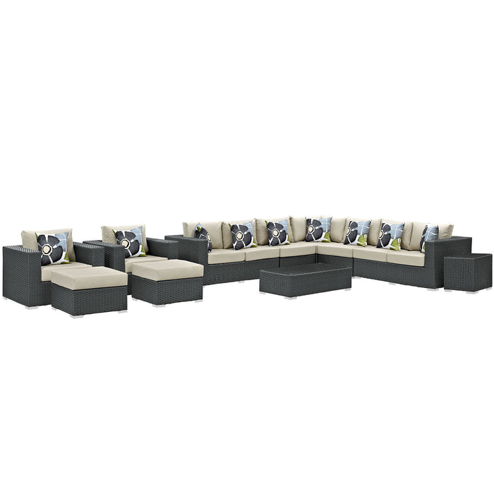 Sojourn 11 Piece Outdoor Patio Sunbrella® Sectional Set 2381-CHC-BEI-SET