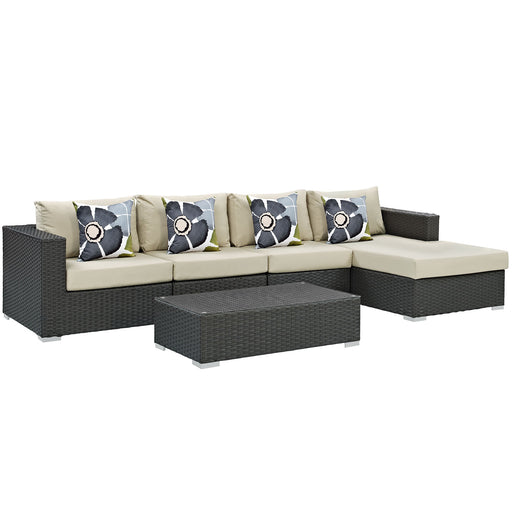 Sojourn 5 Piece Outdoor Patio Sunbrella® Sectional Set 2382-CHC-BEI-SET