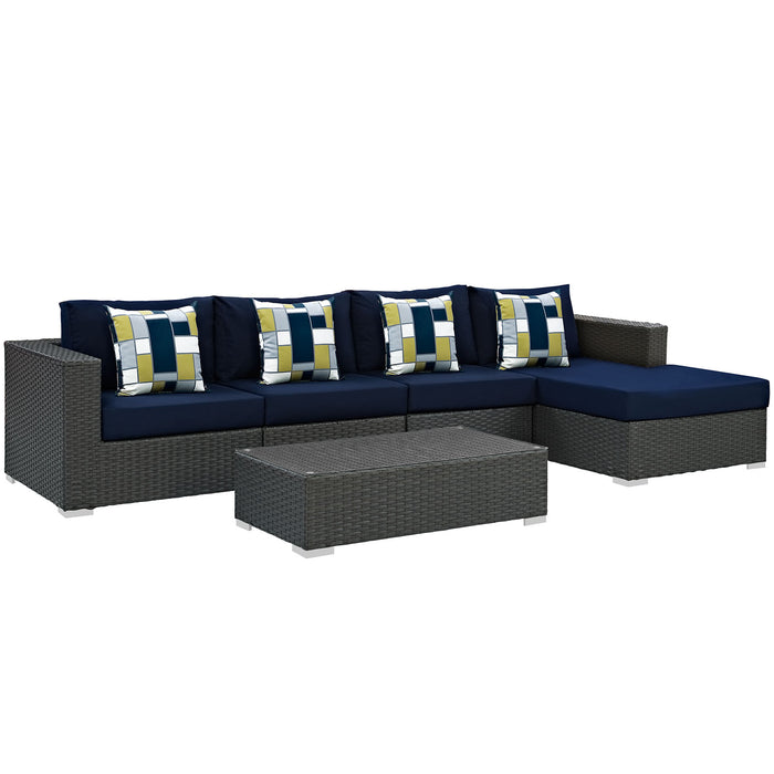 Sojourn 5 Piece Outdoor Patio Sunbrella® Sectional Set 2382-CHC-NAV-SET