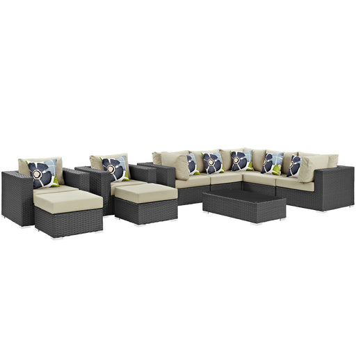 Sojourn 10 Piece Outdoor Patio Sunbrella® Sectional Set 2383-CHC-BEI-SET