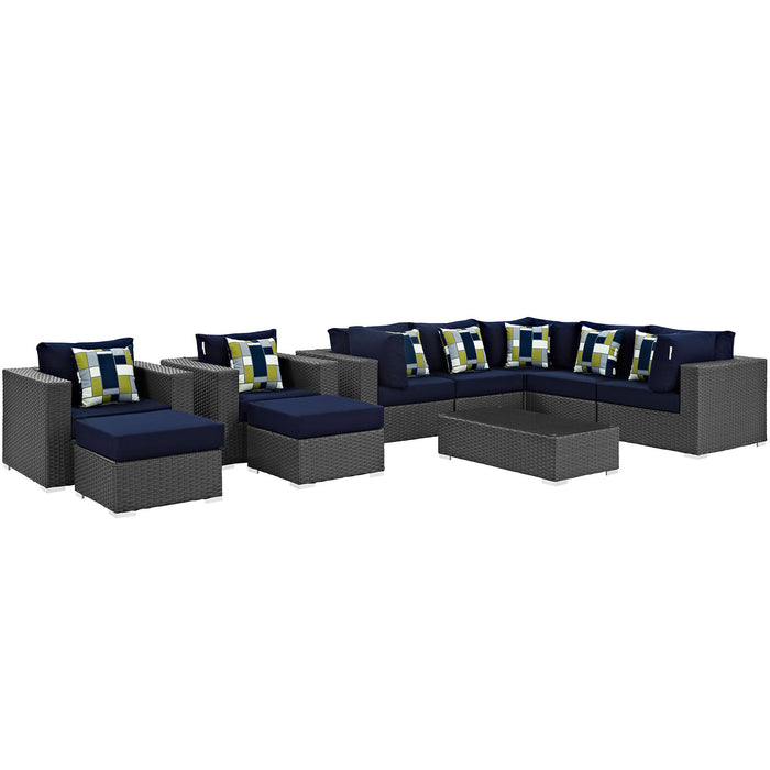 Sojourn 10 Piece Outdoor Patio Sunbrella® Sectional Set 2383-CHC-NAV-SET