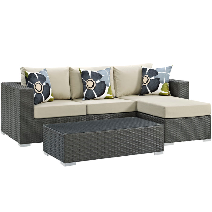 Sojourn 3 Piece Outdoor Patio Sunbrella® Sectional Set 2384-CHC-BEI-SET