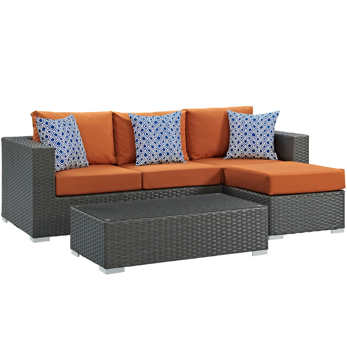 Sojourn 3 Piece Outdoor Patio Sunbrella® Sectional Set 2384-CHC-TUS-SET