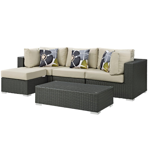 Sojourn 5 Piece Outdoor Patio Sunbrella® Sectional Set 2385-CHC-BEI-SET