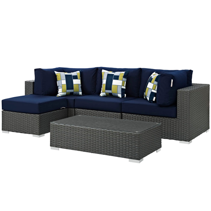 Sojourn 5 Piece Outdoor Patio Sunbrella® Sectional Set 2385-CHC-NAV-SET