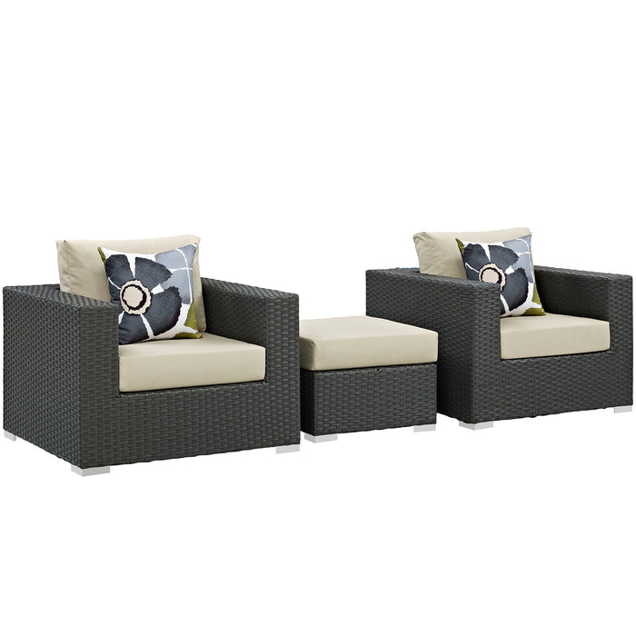 Sojourn 3 Piece Outdoor Patio Sunbrella® Sectional Set 2386-CHC-BEI-SET