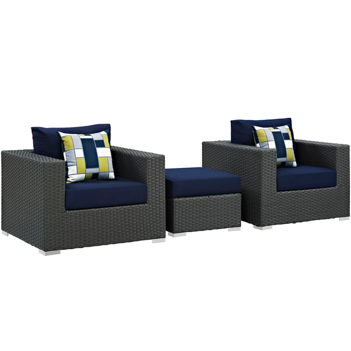 Sojourn 3 Piece Outdoor Patio Sunbrella® Sectional Set 2386-CHC-NAV-SET