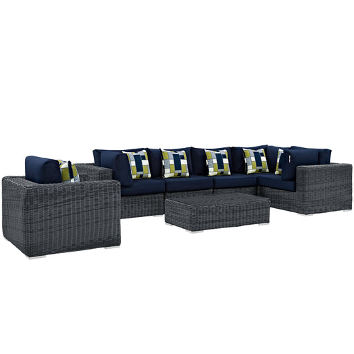 Summon 7 Piece Outdoor Patio Sunbrella® Sectional Set 2387-GRY-NAV-SET