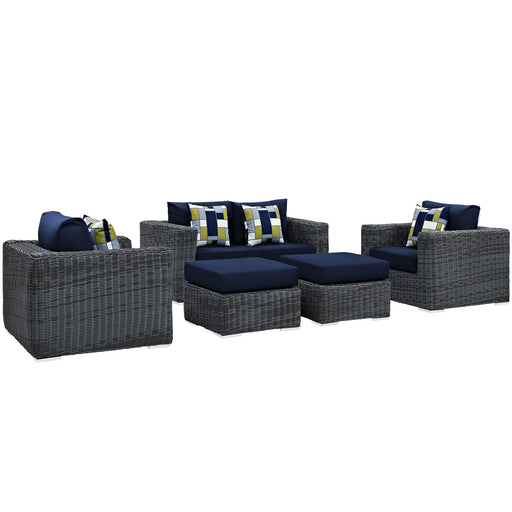 Summon 5 Piece Outdoor Patio Sunbrella® Sectional Set 2388-GRY-NAV-SET