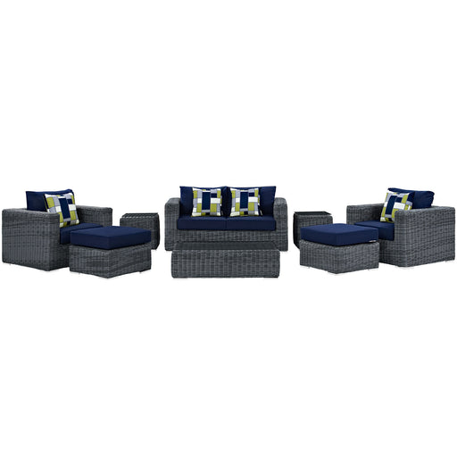 Summon 8 Piece Outdoor Patio Sunbrella® Sectional Set 2389-GRY-NAV-SET