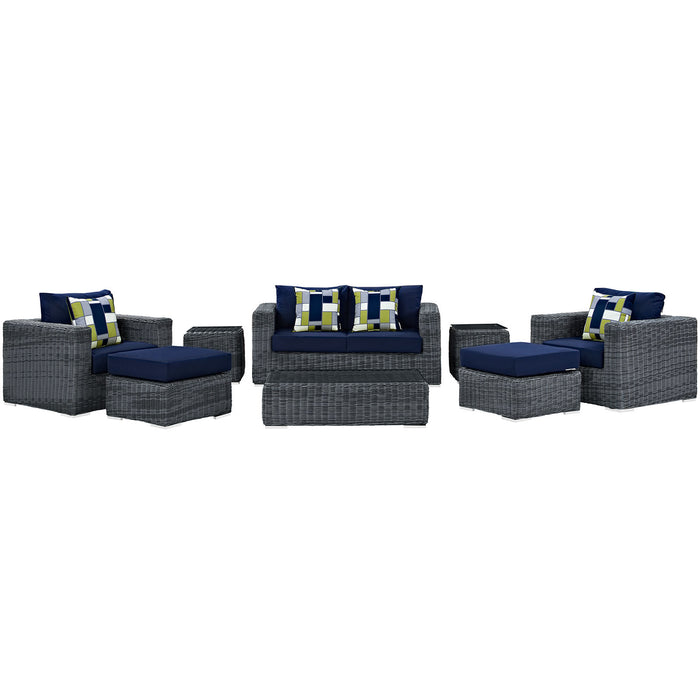 Summon 8 Piece Outdoor Patio Sunbrella® Sectional Set 2389-GRY-NAV-SET