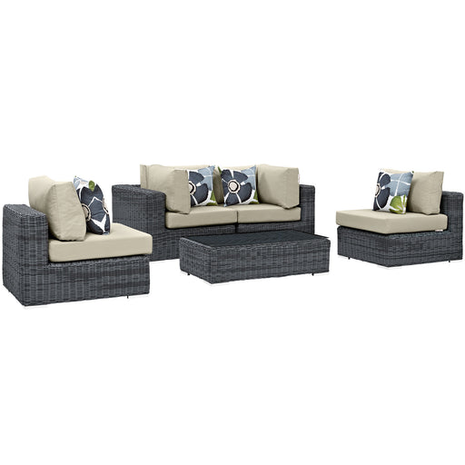 Summon 5 Piece Outdoor Patio Sunbrella® Sectional Set 2391-GRY-BEI-SET