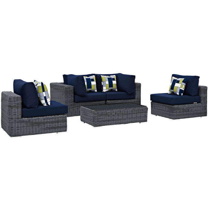 Summon 5 Piece Outdoor Patio Sunbrella® Sectional Set 2391-GRY-NAV-SET