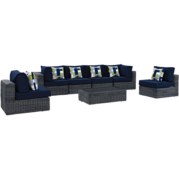 Summon 7 Piece Outdoor Patio Sunbrella® Sectional Set 2392-GRY-NAV-SET