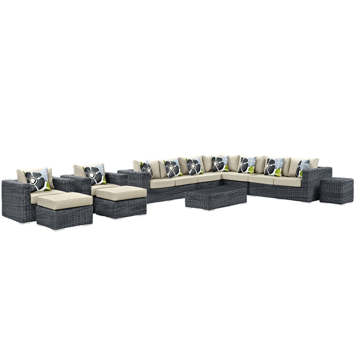 Summon 11 Piece Outdoor Patio Sunbrella® Sectional Set 2394-GRY-BEI-SET