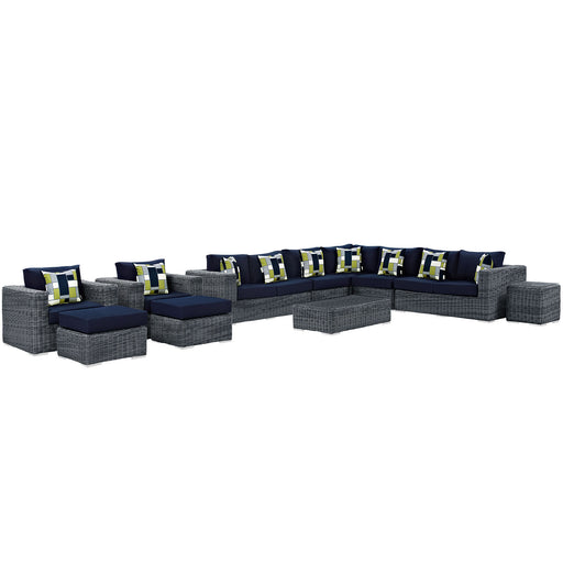 Summon 11 Piece Outdoor Patio Sunbrella® Sectional Set 2394-GRY-NAV-SET