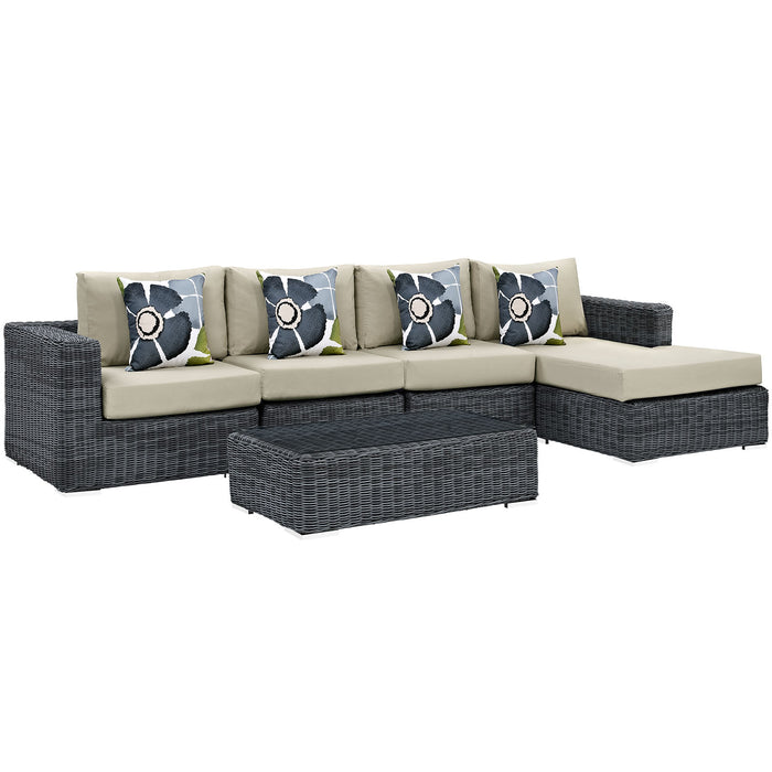 Summon 5 Piece Outdoor Patio Sunbrella® Sectional Set 2395-GRY-BEI-SET