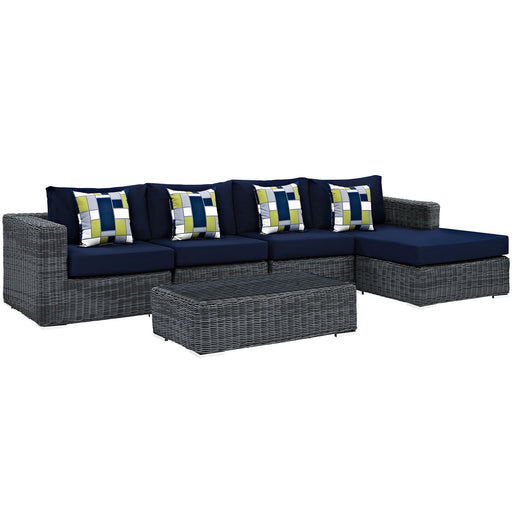 Summon 5 Piece Outdoor Patio Sunbrella® Sectional Set 2395-GRY-NAV-SET