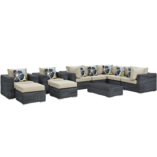 Summon 10 Piece Outdoor Patio Sunbrella® Sectional Set 2396-GRY-BEI-SET