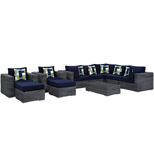 Summon 10 Piece Outdoor Patio Sunbrella® Sectional Set 2396-GRY-NAV-SET