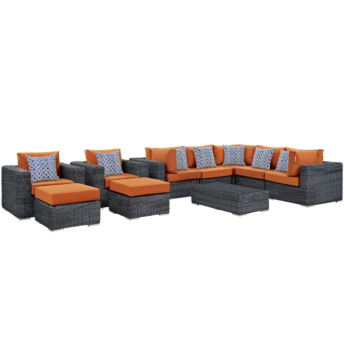 Summon 10 Piece Outdoor Patio Sunbrella® Sectional Set 2396-GRY-TUS-SET