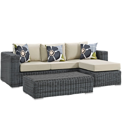 Summon 3 Piece Outdoor Patio Sunbrella® Sectional Set 2397-GRY-BEI-SET