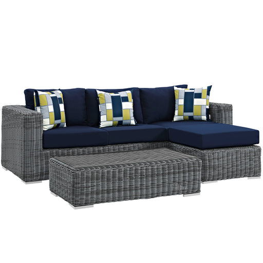 Summon 3 Piece Outdoor Patio Sunbrella® Sectional Set 2397-GRY-NAV-SET