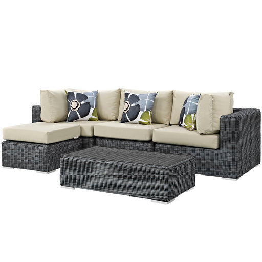 Summon 5 Piece Outdoor Patio Sunbrella® Sectional Set 2398-GRY-BEI-SET