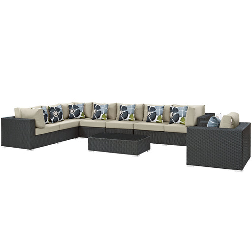 Sojourn 7 Piece Outdoor Patio Sunbrella® Sectional Set 2399-CHC-BEI-SET