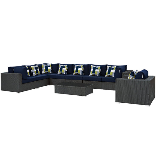 Sojourn 7 Piece Outdoor Patio Sunbrella® Sectional Set 2399-CHC-NAV-SET