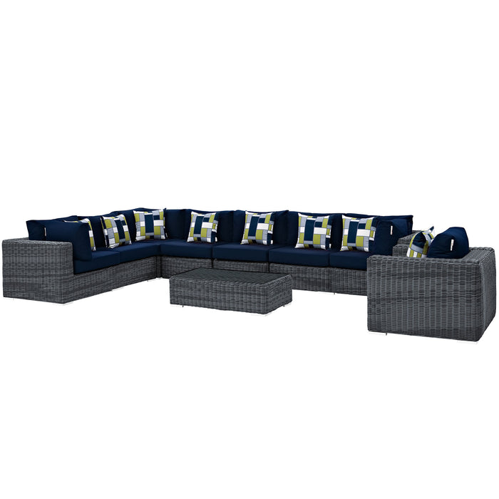 Summon 7 Piece Outdoor Patio Sunbrella® Sectional Set 2400-GRY-NAV-SET