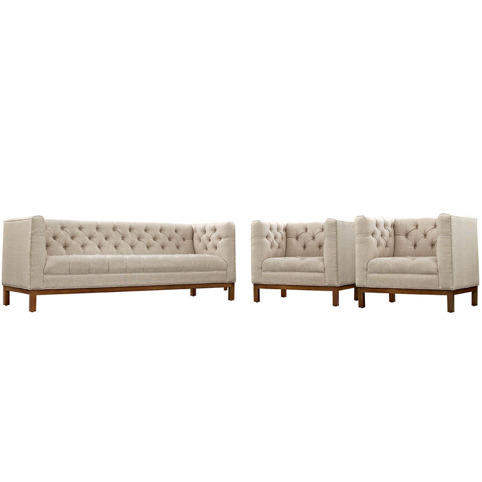 Panache Living Room Set Upholstered Fabric Set of 3 2435-BEI-SET