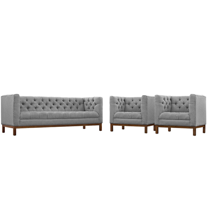 Panache Living Room Set Upholstered Fabric Set of 3 2435-GRY-SET