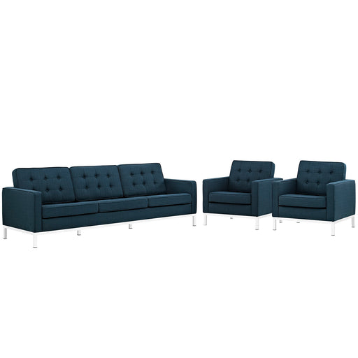 Loft Living Room Set Upholstered Fabric Set of 3 2439-AZU-SET