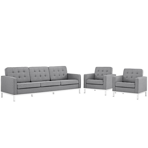 Loft Living Room Set Upholstered Fabric Set of 3 2439-LGR-SET