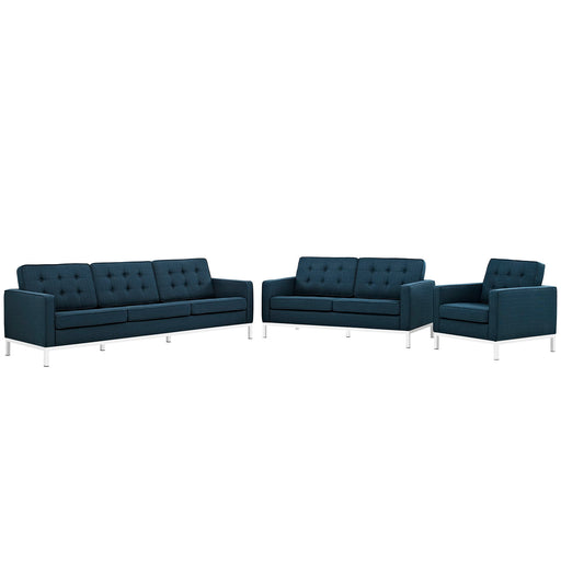 Loft Living Room Set Upholstered Fabric Set of 3 2441-AZU-SET