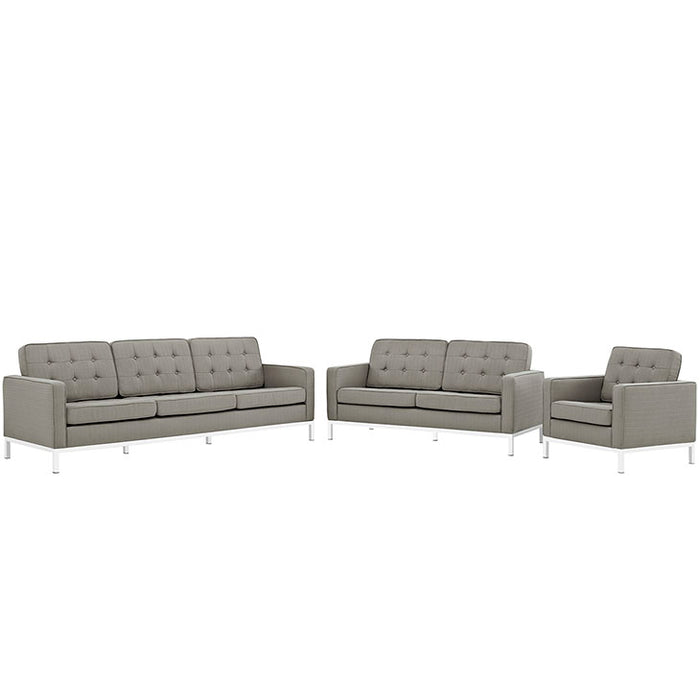 Loft Living Room Set Upholstered Fabric Set of 3 2441-GRA-SET