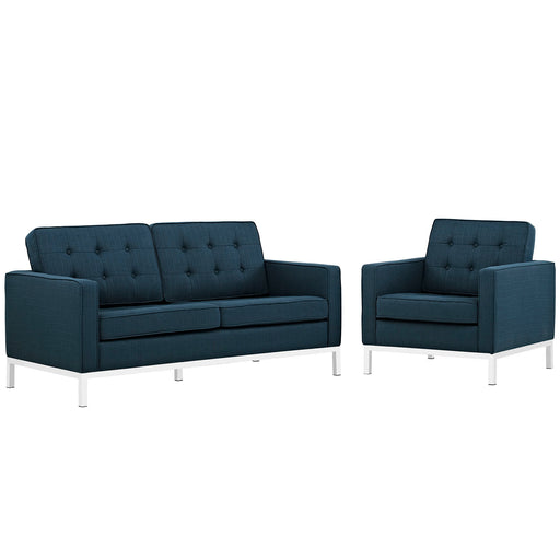 Loft Living Room Set Upholstered Fabric Set of 2 2442-AZU-SET