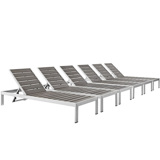 Shore Set of 6 Outdoor Patio Aluminum Chaise 2469-SLV-GRY-SET