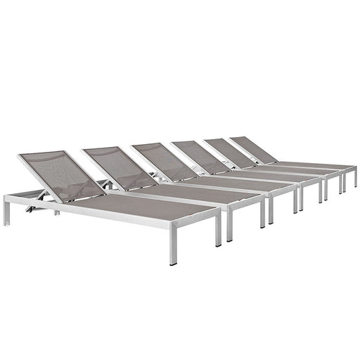 Shore Set of 6 Outdoor Patio Aluminum Chaise 2474-SLV-GRY-SET