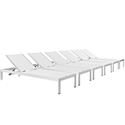 Shore Set of 6 Outdoor Patio Aluminum Chaise 2474-SLV-WHI-SET