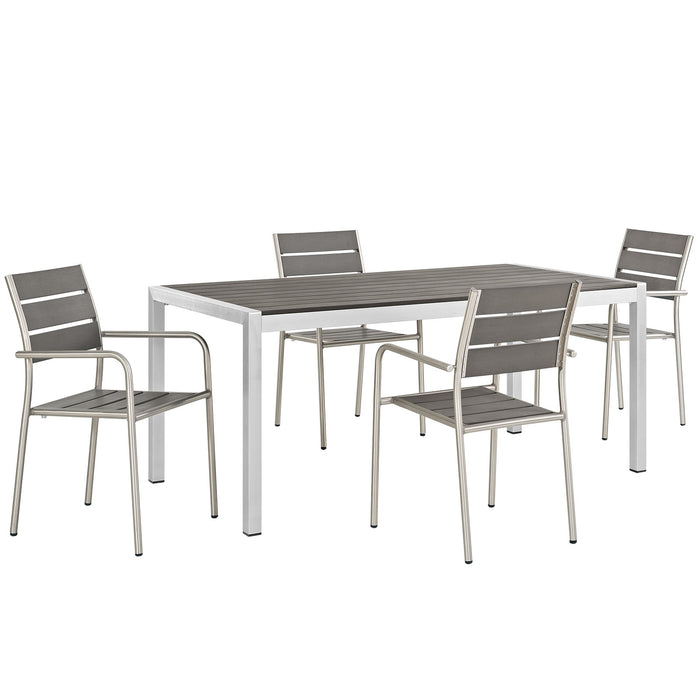 Shore 5 Piece Outdoor Patio Aluminum Dining Set 2481-SLV-GRY-SET