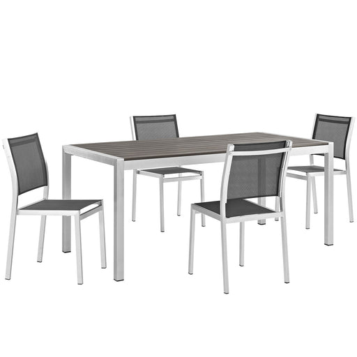 Shore 5 Piece Outdoor Patio Aluminum Dining Set 2482-SLV-BLK-SET