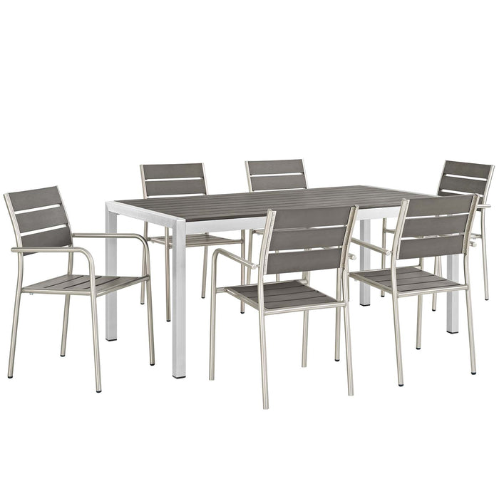 Shore 7 Piece Outdoor Patio Aluminum Dining Set 2484-SLV-GRY-SET