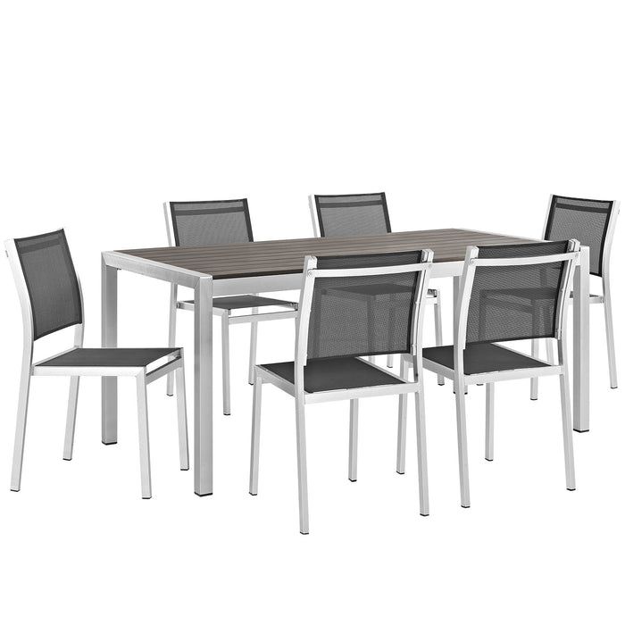 Shore 7 Piece Outdoor Patio Aluminum Dining Set 2485-SLV-BLK-SET