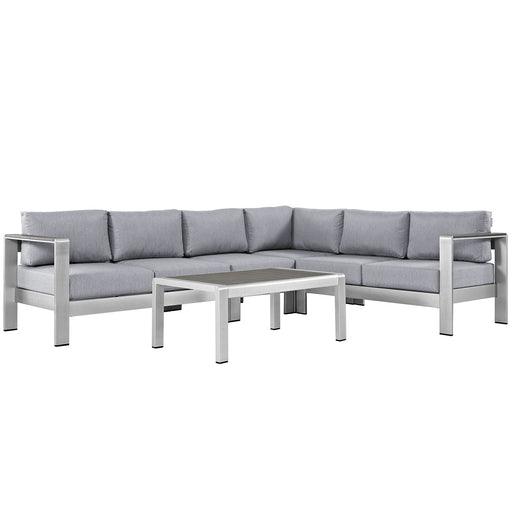 Shore 5 Piece Outdoor Patio Aluminum Sectional Sofa Set 2557-SLV-GRY