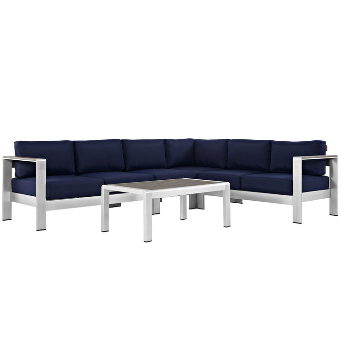 Shore 5 Piece Outdoor Patio Aluminum Sectional Sofa Set 2557-SLV-NAV