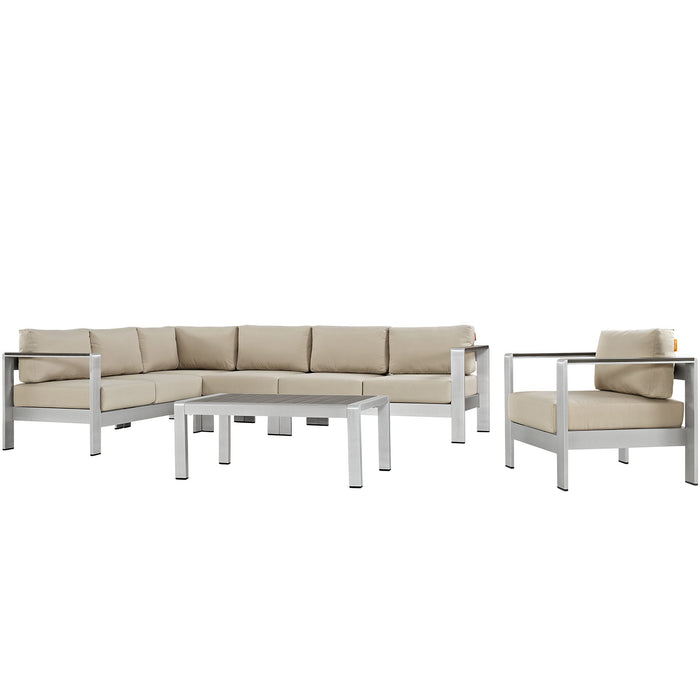 Shore 6 Piece Outdoor Patio Aluminum Sectional Sofa Set 2558-SLV-BEI